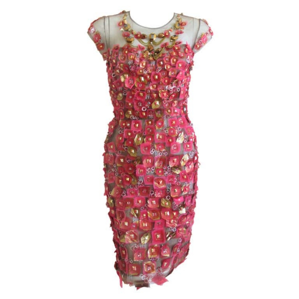 $5,700 NEW OSCAR DE LA RENTA SILK CRYSTAL BEAD DRESS 10